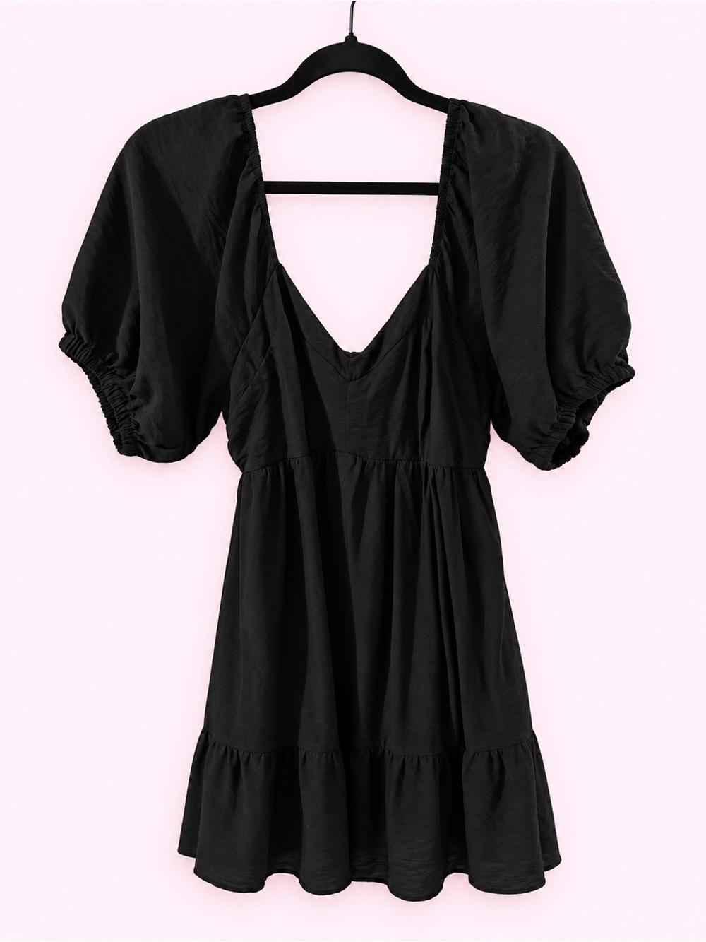 Nine West Black Puff Sleeve V-Neck Mini Dress